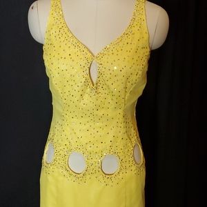Yellow sexy beaded dress, est size 6-8